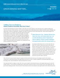 NSERC Industrial Research Chair in Mining Life Cycle: Issue 1, Winter 2014