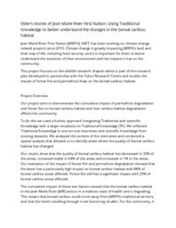 Elder’s stories of Jean Marie River First Nation:: Using Traditional Knowledge to better understand the changes in the boreal caribou habitat