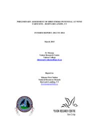 Preliminary assessment of bird strike potential at wind farm site - Burwash Landing, YT: interim report 2012 to 2014