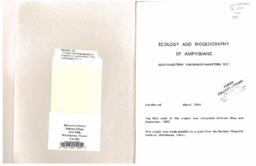 Ecology and biogeography of amphibians (southwestern Yukon / northwestern B.C.)